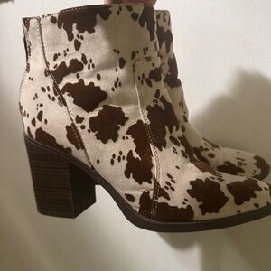 Cow print booties